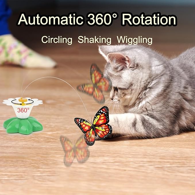 Hypeety Interactive Cat Toys Funny Electric Rotating Butterfly Steel Wire Pet Cat Kitten Teaser Toy for Indoor Cats (Color Random, Without Batteries)