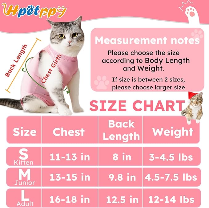 Cat Recovery Suit After Surgery, Breathable Cat Surgery Recovery Suit for Spay Abdominal Wounds or Skin Diseases, E-Collar Alternative Wear for Small Male Female Pets (Pink,L)