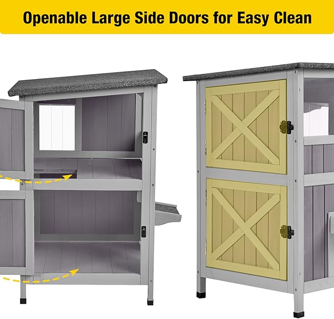 Aivituvin Outdoor Feral Cat House 2-Story Cat Cottage Kitten Shelter with Window