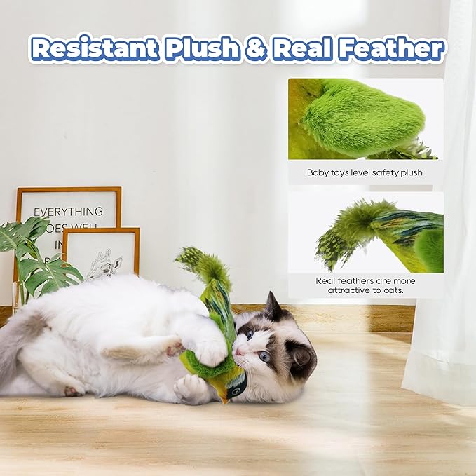 LEWISER Cat Toys Chirping Tit 2 Pcs with Catnip SilverVine, Suitable for Cat Wand Toys, Simulation Bird Design, Interactive Toys for Indoor Kitty Kitten Exercise, Green and Ground