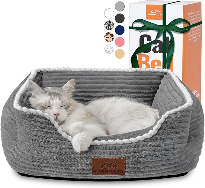 Cat Dog Bed for Pets, Rectangle Pet Bed Gift for Puppy and Kitten, Machine Washable Calming Fluffy Pet Couch Sofa for Indoor Outdoor, Portable Soft Cat Bed with Non-Slip Bottom (Small, Grey)