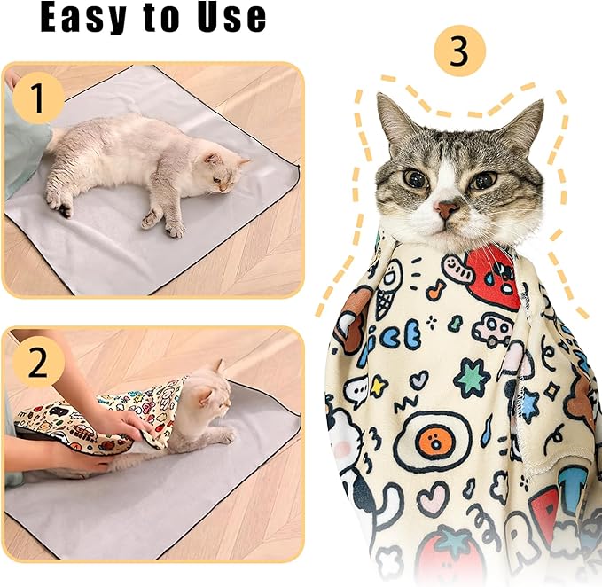 27.6" Cat Grooming Wrap,Self-Adherent Cat Wrap for Cutting Nails,Anti-Escape Cat Swaddle Wrap,Multifunctional Anti-Scratch Cat Restraint Wrap for Medicine,Nail Clipping,Ear Cleaning(Within 15lbs)