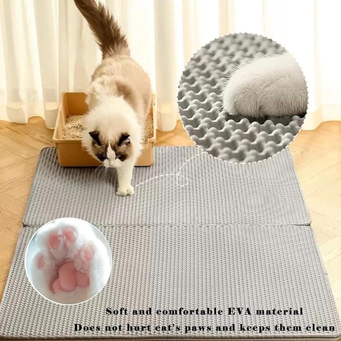 HCY&WLD Cat Litter Mat, Honeycomb Double Layer Cat Litter Trapping Mat, Waterproof Urine Proof Non-Slip, Scatter Control, Less Waste, Easier to Clean (Light Gray, 35" X 24")