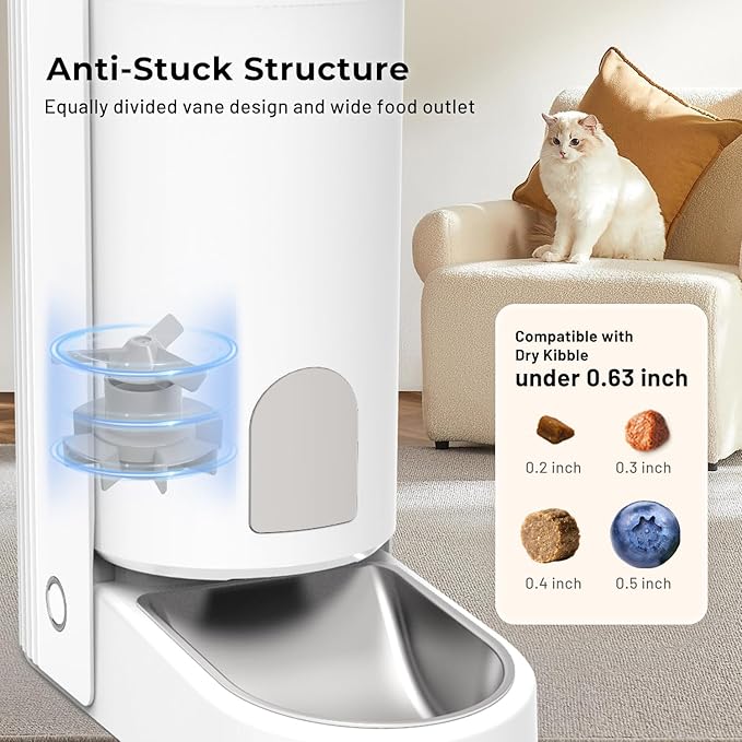 Automatic Cat Feeder - 2.4G WiFi Cat Food Dispenser, 3.7L Timed Pet Feeder with APP Control for Remote Feeding, 1-10 Meals per Day for Small Dog Kitten Indoor, Detachable for Cleaning