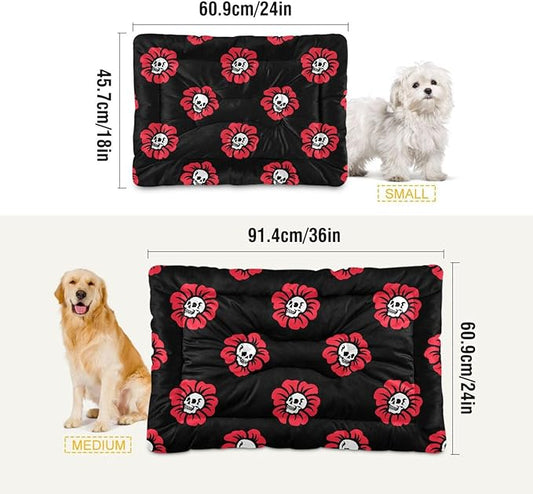 Gothic Skulls Flowers Pet Bed Cute Dog Bed Mat Absorbing Non Slip Pad Pet Sleeping Mat for Small, Medium, and Large Dogs Puppy Cat 24 in x 18 in