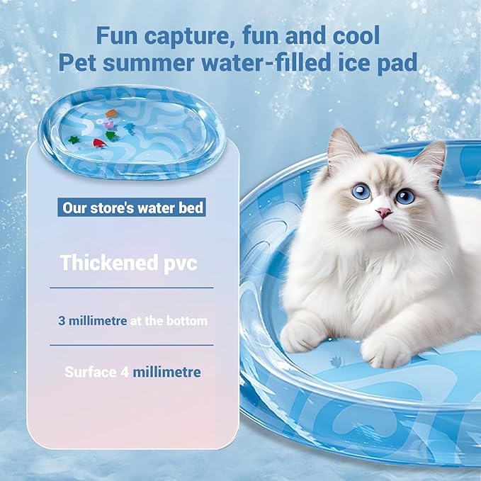 DHorse Pet Water Bed,Thickened Sensory Water Playmat for Dogs Cats with Fish Toys,Cooling Mat,Puncture Proof Cooling Mat,Washable Inflatable Playmat,Summer Indoor Interactive Pet Toys (Blue A,Medium)