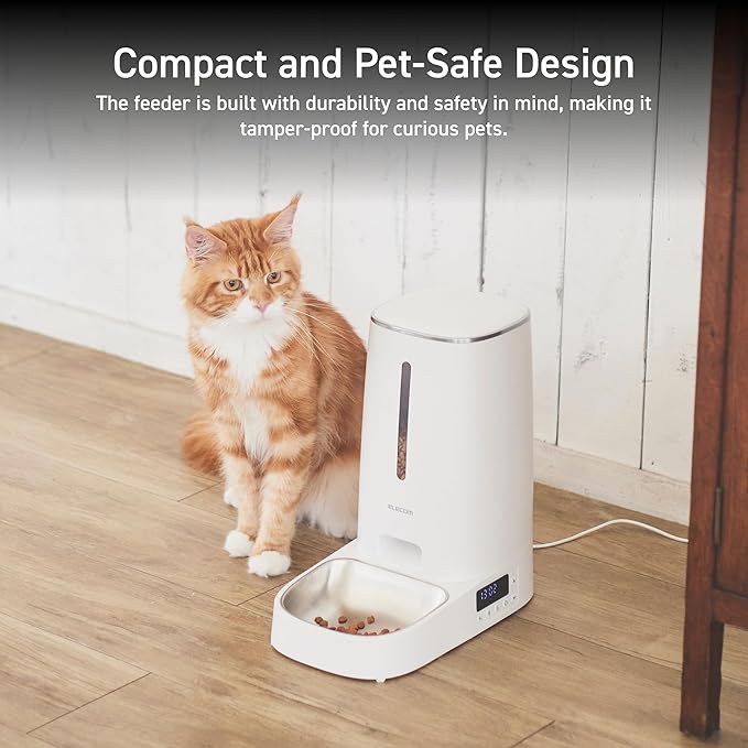 ELECOM Automatic Pet Feeder for Cats and Dogs, 4L Capacity, Programmable Timer, Portion Control, Voice Recording, Auto Cat Feeder w/Freshness Preserve, Up to 6 Meals Per Day (Single Tray)