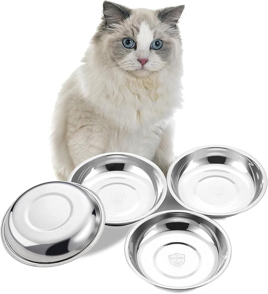 VENTION Big Shallow Cat Food Bowls, Outer Dia. 10.6 in Whisker Fatigue Cat Bowl, Stainless Steel Cat Food Dish for Indoor Cats, Set of 4 Replacement Cat Bowls for Raised Station(60.9 Fl.oz)