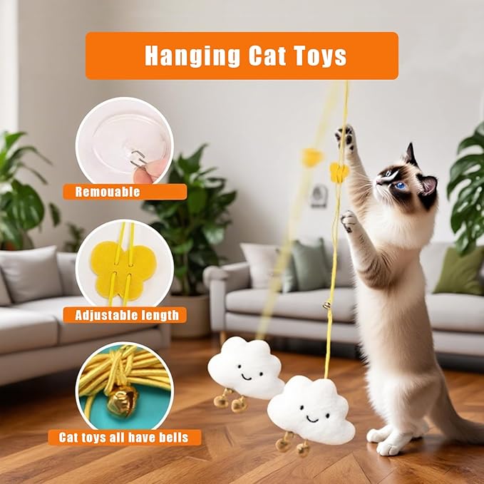 Interactive Cat Toys for Indoor Cats - Includes Wand, Feather, Hanging & String Toy