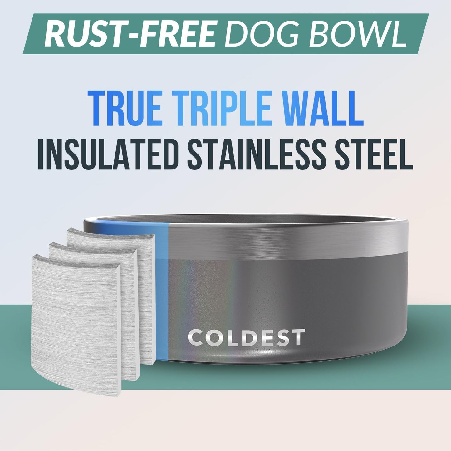 Coldest Dog Bowl - Anti Rust Metal, Non Slip, 3 Layers Insulated Stainless Steel Dog Bowls - Spill Proof & Heavy Duty - Water Bowl for Dogs, Cats & Pets, Dish Washer Safe (64 oz, Stardust Glitter)