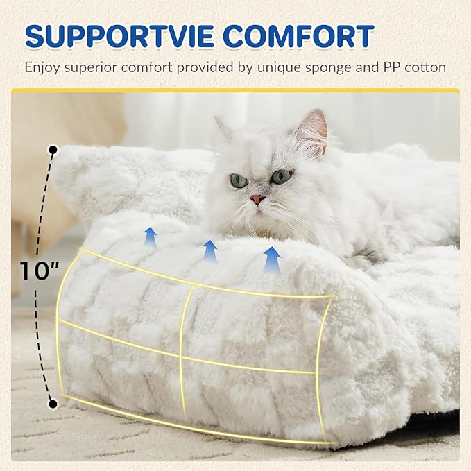 Cat Bed Cats Couch for Puppy and Kitten, Fluffy Pet Couch Small Dog Sofa Bed, Supportive Cat Sofa for Indoor Cats, Washable Cover & Non-Slip, 26 inch, White