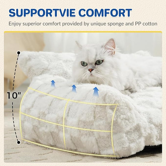 Large Dog Bed Sofa, Fluffy Pet Bed for Medium and Large Dogs, Supportive Dog Couch Sofa for Dogs, Pet Sofas with Washable Cover & Non-Slip, 38 inch, White