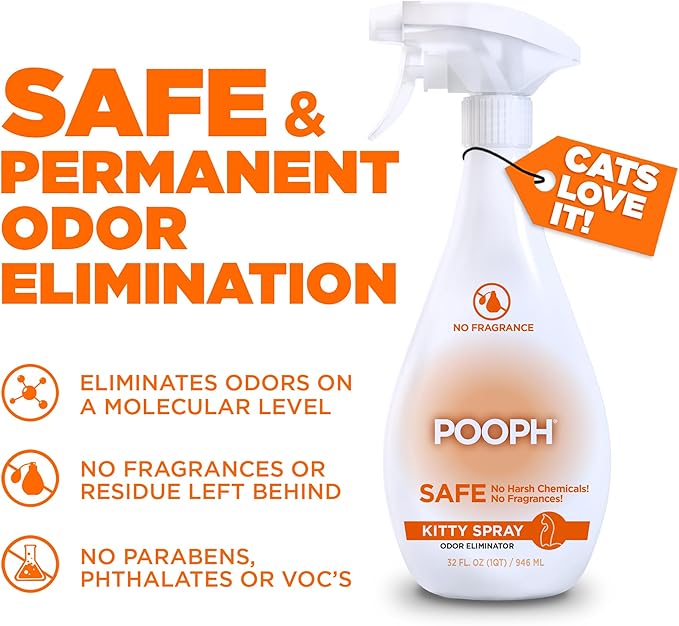 POOPH Pet Odor Eliminator and Litter Box Deodorizer - 2x32oz Bottles - Instant, Safe, Fragrance-Free, Clear, Non-Staining, Unscented