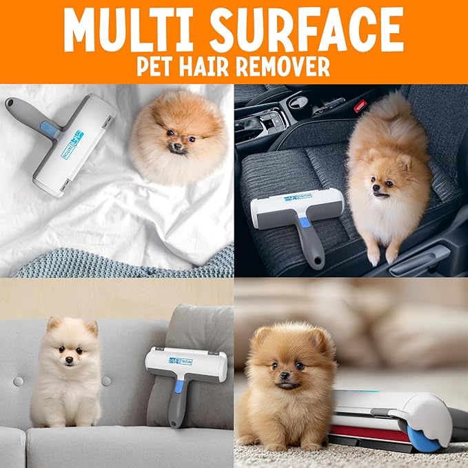 Triton Pet Hair Remover w/Fur Trapping Compartment - Easy to Use Pet Hair Removal Tool - Cat & Dog Hair Remover for Couch, Furniture, Clothes, Bedding, Car - Reusable Lint Roller
