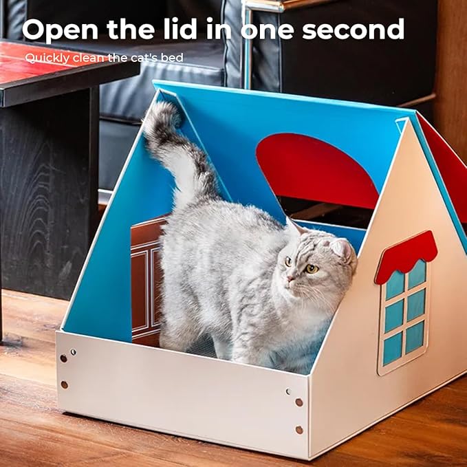 Cardboard Cat House Indoor Cat Bed Red Roof Cat Scratcher House Cat Playhouse Condo