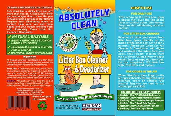 Absolutely Clean Litter Box Cleaner and Deodorizer, Eliminate Odors Quickly, Neutralizes Urine and Feces Odors in The Air and The Box, Make Litter Last Longer