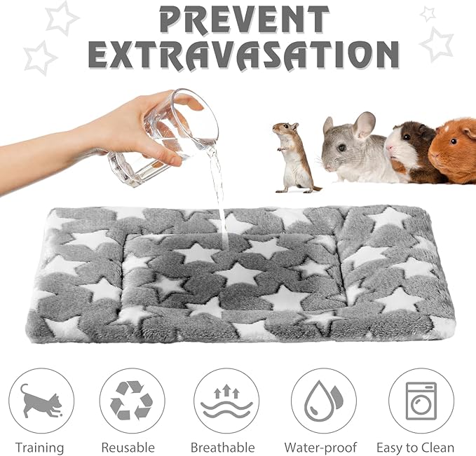 Haull 4 Pcs Waterproof Guinea Pig Bedding Winter Guinea Pig Bed Plush Cage Liners Soft Dog Cat Mat Reversible Winter Cozy Animal Pee Pad Hamster Bed Mat for Bunny(Black White Star,13 x 10 Inch)