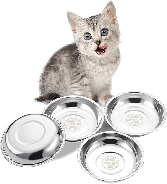 VENTION Small Shallow Cat Food Bowls, Outer Dia. 6.6 in Whisker Fatigue Cat Bowl, Stainless Steel Cat Food Dish for Indoor Cats, Set of 4 Replacement Cat Bowls for Raised Station(15.2 Fl.oz)
