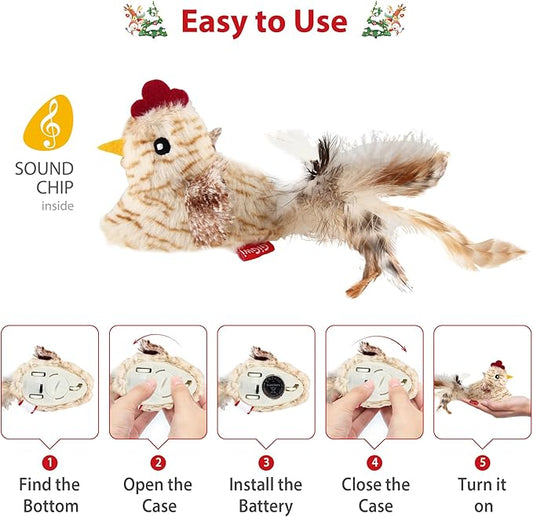 Gigwi Interactive Cat Toys for Indoor Cats, Cat Mouse Toys 2 Pcs with Electronic Realistic Squeaky Sound, Automatic Moving Kitten Toy Electric Mice Toy Self Play Exercise(Brown Ears& Chicken)