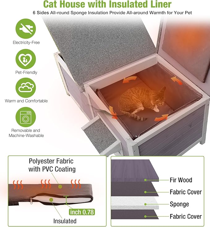 GUTINNEEN Outdoor Cat House Insulated, Dual-Cabin Feral Cat Shelter for Winter with Weatherproof Roof, Multiple Access Doors, Elevated Base