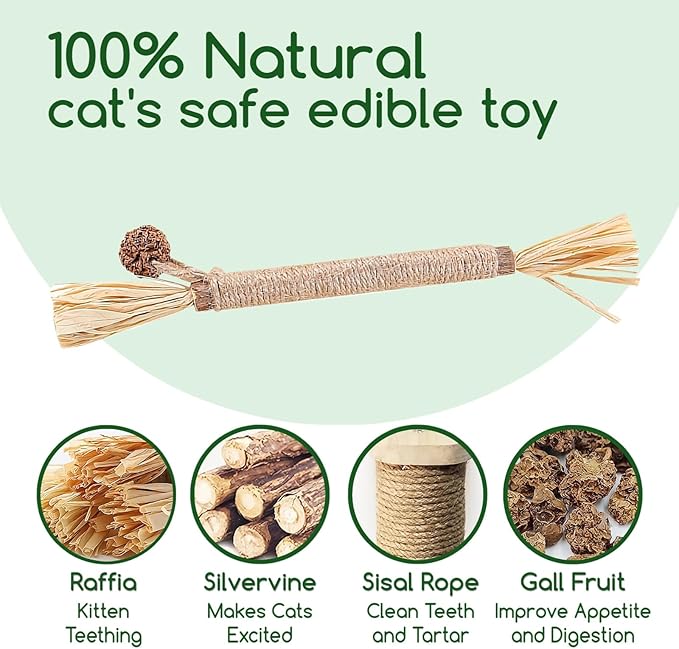 Cat Dental Chew Toys - Natural Silvervine Sticks & Catnip Rope for Teeth Cleaning,Promotes Oral Health in Kittens & Indoor Cats (Medium, Model A)