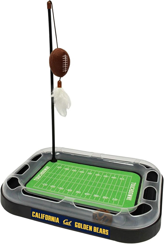 Golden Bears Football Field Cat Scratcher - 5-in-1 Interactive Cat Toy with Wand, Catnip Filled Plush Football & Feathers
