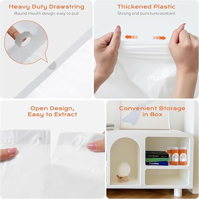 Cat Litter Box Liners, 60 Count Jumbo Size Litter Box Bags with Drawstring, Large Heavy Duty Litter Liners for Self Cleaning Cat Litter Box, Tear Leak Resistant for Pet Supplies(37" x 18")