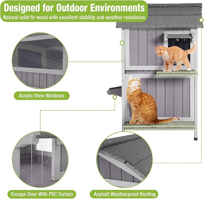 GUTINNEEN Insulated Outdoor Cat House for Winter Feral Cat Shelter Weatherproof 2-Story