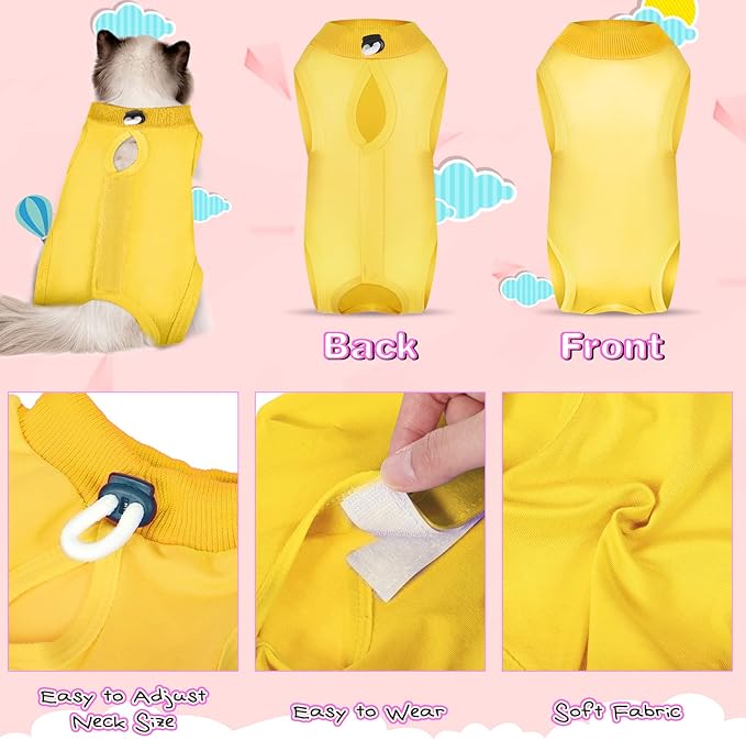 Nuanchu 3 Pieces Cat Recovery Suit Kitten Recovery Suit E-Collar Alternative for Cats and Dogs Abdominal Skin Anti Licking Pajama Clothes Sets(Simple Pattern,Large)