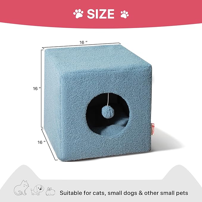 Cat House for Indoor Cats, Fluffy Large Cube Cat Cave Bed, Perfect Hideaway for Multiple Cats & Small Pets, Detachable Sherpa Cover 16 Inches