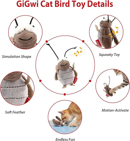 Gigwi Squeaky Cricket Cat Toy,Interactive Cat Toys Electronic Motion Activated Bug Sound，Automatic Cats Play Squeaky Toy for Indoor Fun