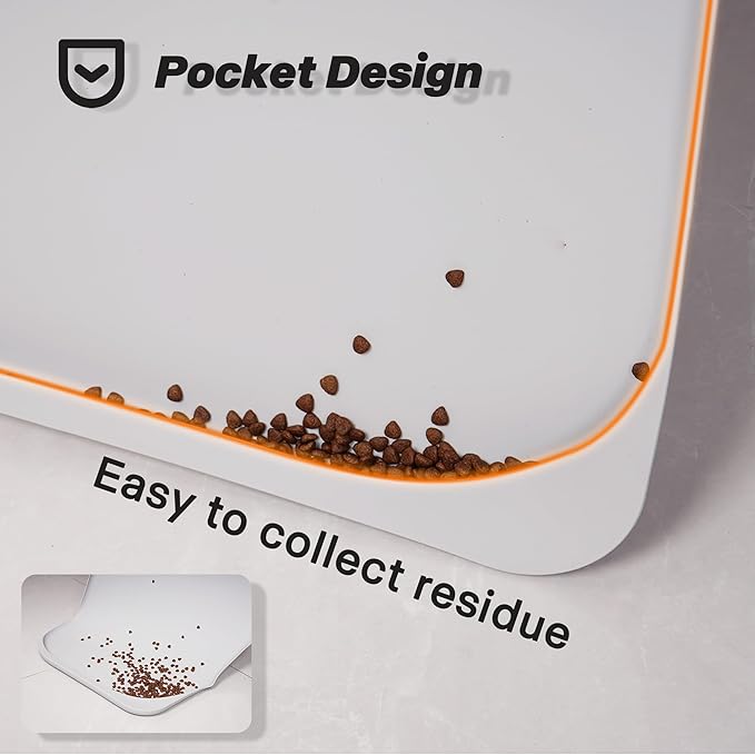 Dog & Cat Mat for Food and Water - Nityers Dog Food Mat for Floors Waterproof with Pocket, High Raised Edges, Thicker BPA Free Silicone, Pet Feeding mat for Bowl, Automatic pet Feeder, Water Fountain