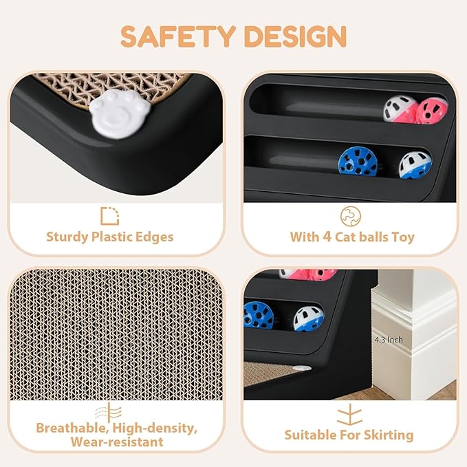 Cat Scratching Board Kitten Scratching Ball Wall Scratchers for Indoor Cats L Shaped Cat Scratcher Cats with Scratcher Pads Black