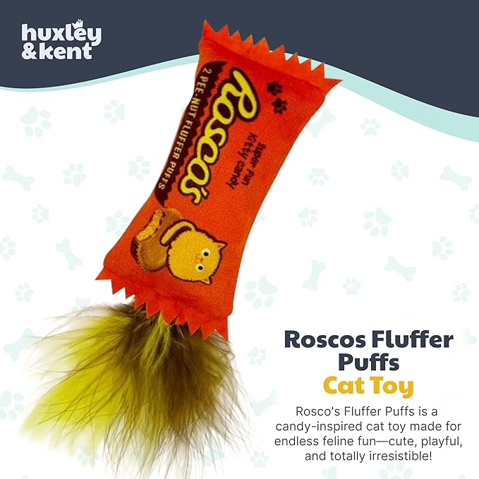 Huxley & Kent Plush Cat Toy - Interactive Catnip Toy for Cats & Kittens - Soft with Crinkle & Catnip - Fun Indoor Play - Roscos Fluffer Puffs
