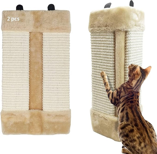 VCEPJH 2 Pack Corner Cat Scratcher Natural Sisal Wall Mounted Scratching Boards Kitty Scratch Pads for Indoor Cats Resistant Furniture Protector for Door Couch Sofa