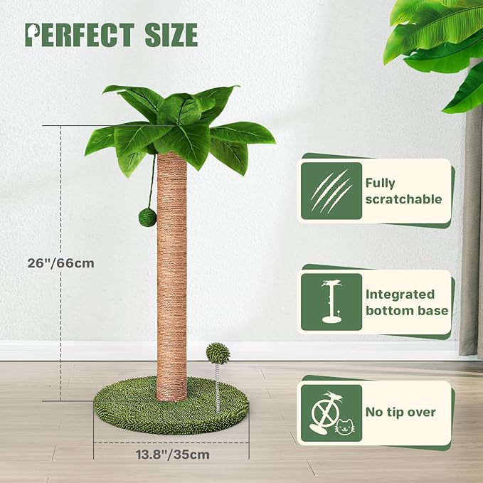 Dohump Cat Scratching Post, 26" Kitten Scratching Post with Premium Sisal Rope, Cute Cat Tree with Dangling and Spring Ball Toys for Indoor Small Cats