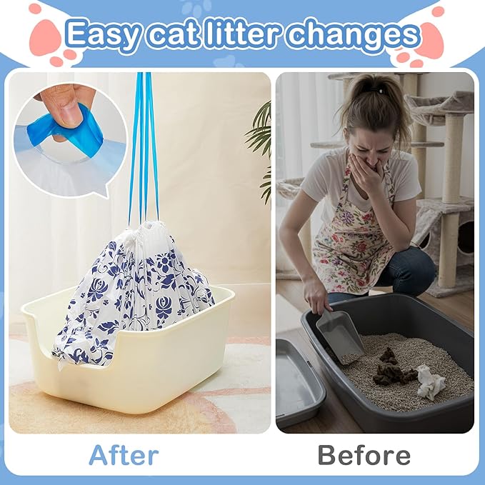 Unicorn Catcher Cat Litter Bags 36" x 19" Large Litter Box Liners Tear-Resistant with Drawstring for Easy Access Cat Litter Liners for Litter Boxes Under 36in Total Size, 30 Pack