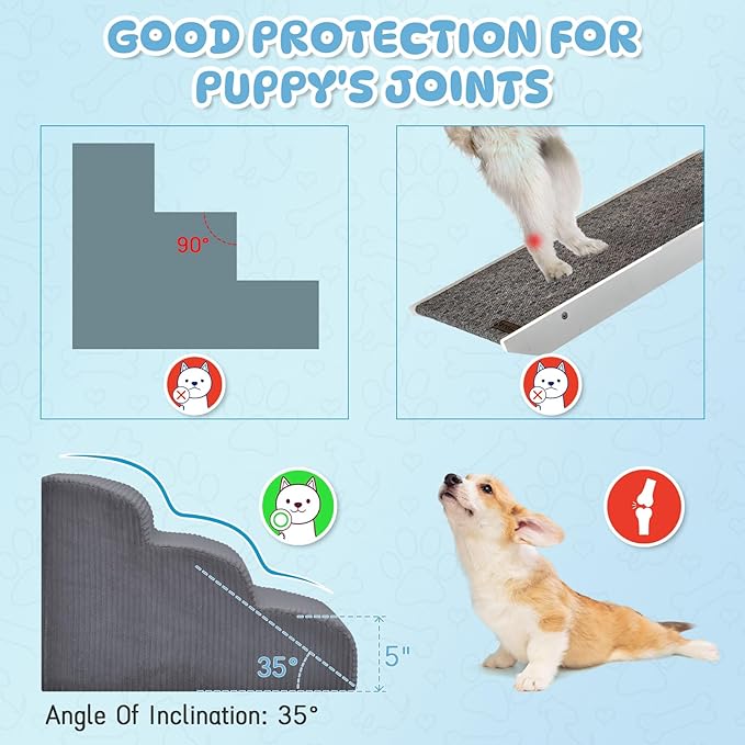 Dog Steps for Small Dog, 3-Step Pet Ramp for High Beds and Sofa, Non-Slip Pet Stairs for Small Dogs and Cats, Removable and Easy to Clean Pet Stairs, Dark Gray