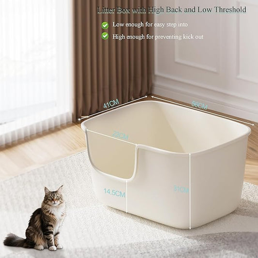 Vealind Large High Sided Cat Litter Box Extra Deep Cats Tray for Multi Cats Household, High Wall Cat Litter Tray Anti-Splashing Kitty Litter Box (White)