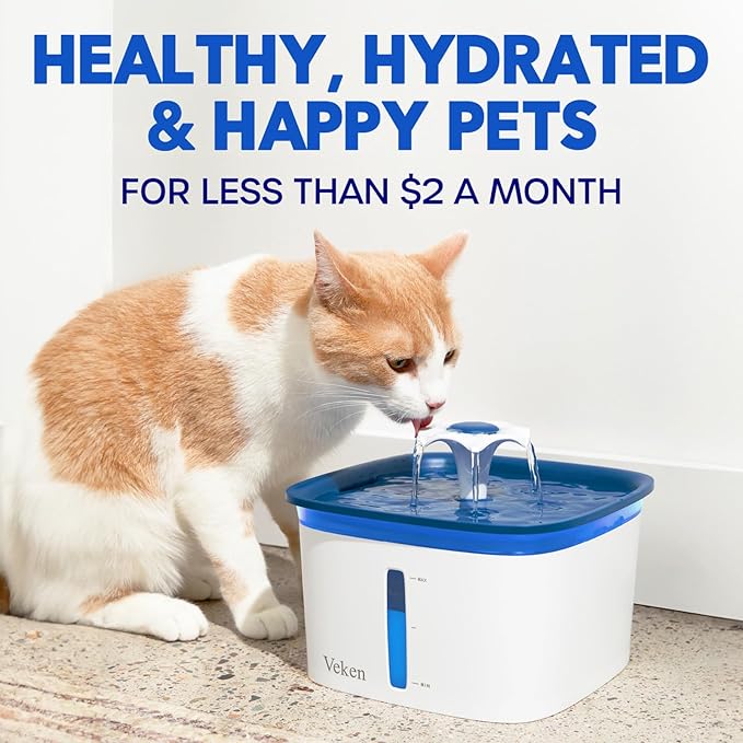 Veken Cat Water Fountain Filters, 4 Pack Replacement Filters & 4 Pack Replacement Pre-Filter Sponges Set for 50oz, 84oz, 95oz Automatic Pet Fountain Dog Water Dispenser