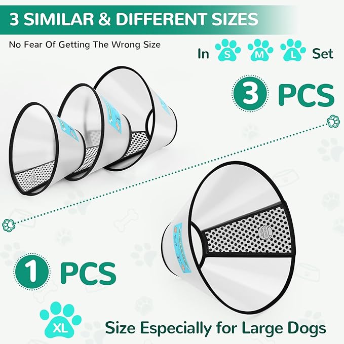 GLADOG Soft Dog Cone Collar, 3 PCS (XL is Only 1 PCS) Flexible Plastic Cone for Dogs After Surgery, Dog Recovery Collar, Adjustable E-Collar for Large/Medium/Small Dogs Cat, Comfy Elizabethan Collar