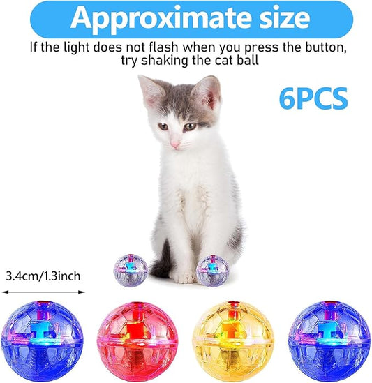 Sratte 6 Pieces Ghost Hunting Cat Ball Activated Cat Toy Motion LED Light Pet Balls Motion Dog Interactive Toys Pet Glowing Mini Running Exercise Supplies for Animals Activity(Clear)