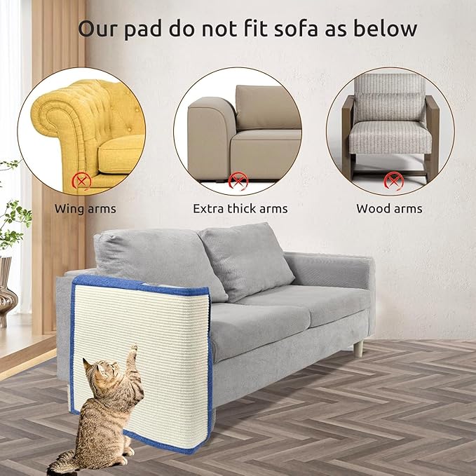 Cat Scratch Furniture Protector with Natural Sisal for Protecting Couch Sofa Chair Furniture 19.7’’H*23.6’’W (Dark Blue, Right Hand)