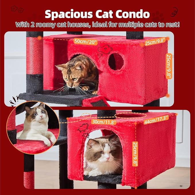 Taoqimiao Cat Tree 71-Inch, Cat Tower for Indoor Cats Large Adult, Multi-Level Large Cat Condo, 8 Sisal Scratching Posts, Metal Frame Cozy Hammock, Scratch Board, 2 Top Perches, Jelly Pink MS026LP