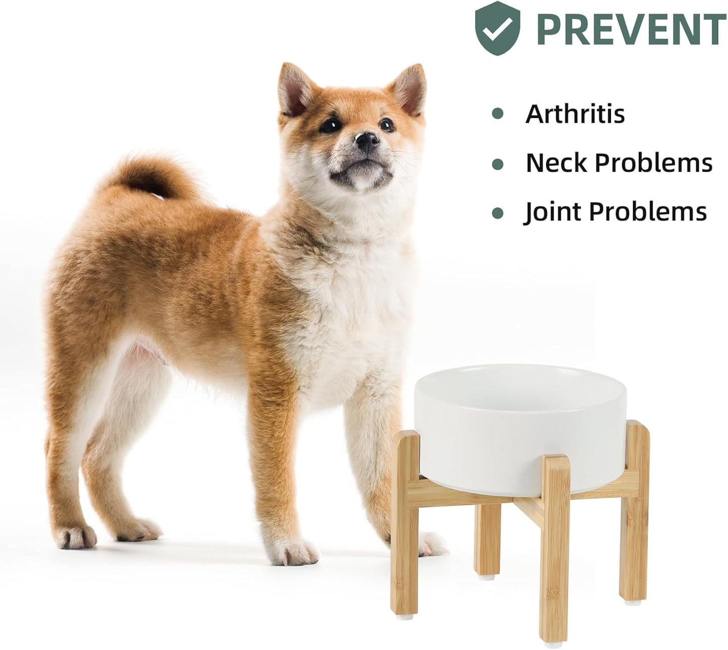 Ceramic Raised Dog Bowl Set, Elevated with Stand, Food and Water Bowl for Medium Breed Dogs, Weighted Dog Dishes, Pet Bowl(7.3'',41OZ, White)