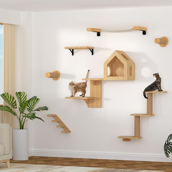 FUKUMARU Cat Wall Shelves, 3 in 1 Transformable Cats Scratching Post Wall Mounted, DIY Kitten Walls Jungle and Perch Platform Supplies, Suit for Climb, Play, Nap, Scratch