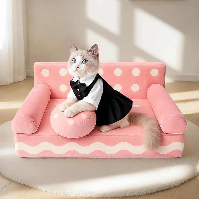 Cat Couch with Soft Pillow, Supportive Dog Couch, Cat Sofa with Removable Cover，Cute Cookies Shaped, 24 Inch