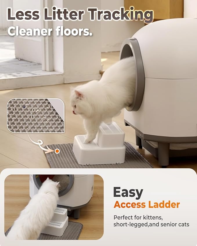 Self Cleaning Litter Box, 100L Automatic Litter Box Self Cleaning for Multiple Cats, Smart Litter Robot with APP Control, Trap Mat, Ramp, Large