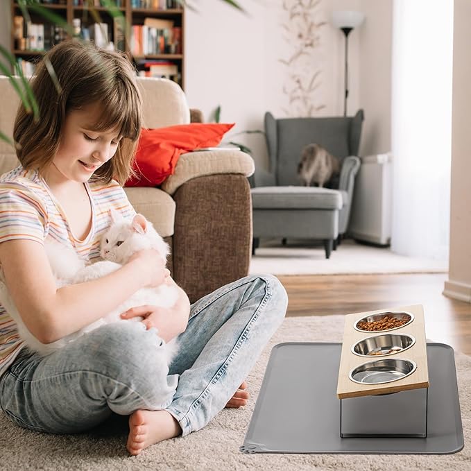 Stainless Steel Raised Cat Food Bowl for 3 Bowls, 4.7-Inch Replaceable Cat Bowl, 3 Pack （Only fit 4.7 inch 3 Bowls）
