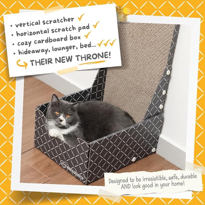 HIDE & SCRATCH 26" L Shaped Cat Scratcher Box and Cat Bed with Double-Sided Cardboard Cat Scratch Pad